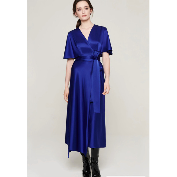 Escada Satin Cape-Sleeve Wrap Dress